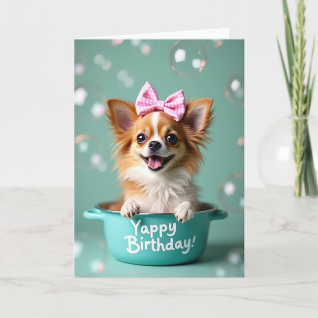 Teal Pot Puppy Birthday Card (Front)