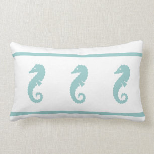 teal powder blue and white  SEAHORSE Lumbar Pillow
