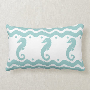 teal powder blue and white  SEAHORSE Lumbar Pillow