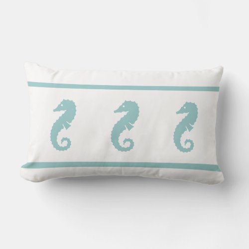 teal powder blue and white  SEAHORSE Lumbar Pillow