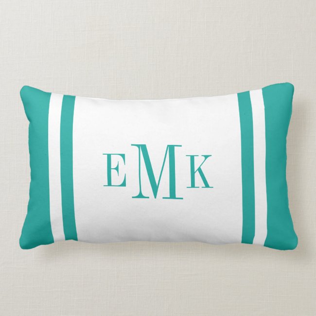 Teal Preppy Ribbon Dots Custom Monogram Lumbar Pillow