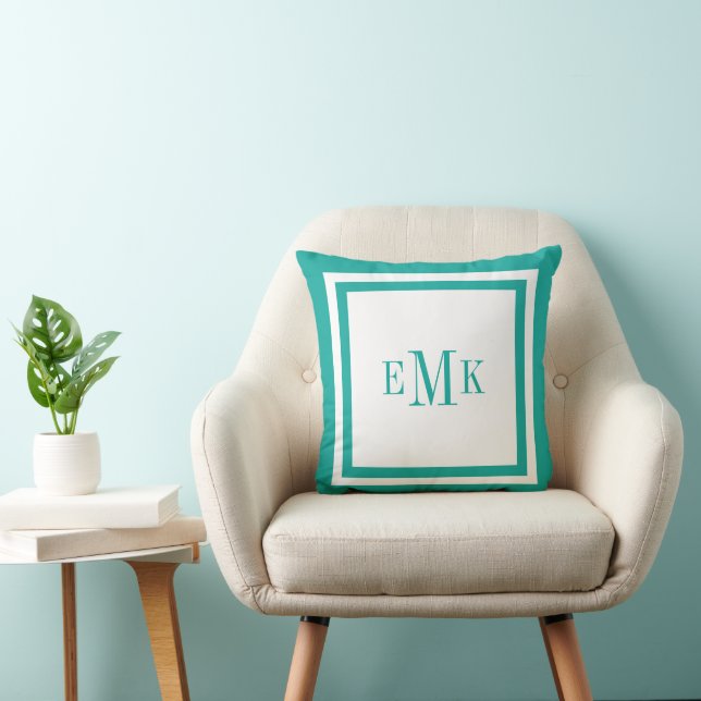 Teal Preppy Ribbon Dots Custom Monogram Throw Pillow (Chair)