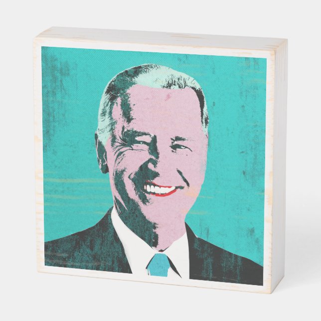 Teal President Biden Pop Art Wooden Box Sign (Angled Horizontal)