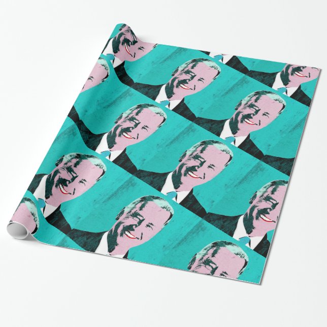 Teal President Biden Pop Art Wrapping Paper (Unrolled)