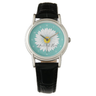 Teal Pretty Little Daisy Black Leather eWatch Watch