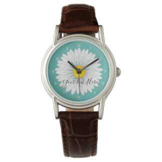 Teal Pretty Little Daisy Brown Leather eWatch Watch