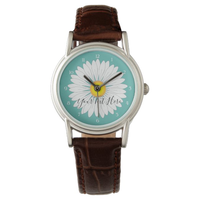 Teal Pretty Little Daisy Brown Leather eWatch Watch (Front)