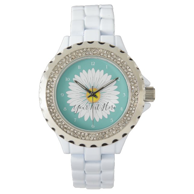 Teal Pretty Little Daisy Custom Rhinestone eWatch Watch (Front)