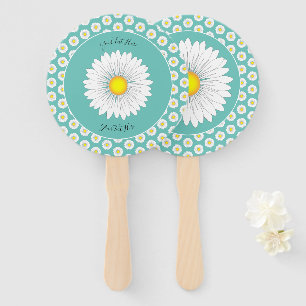 Teal Pretty Little Daisy Custom Round Hand Fan