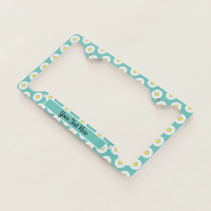 Teal Pretty Little Daisy Custom Text License Plate Frame