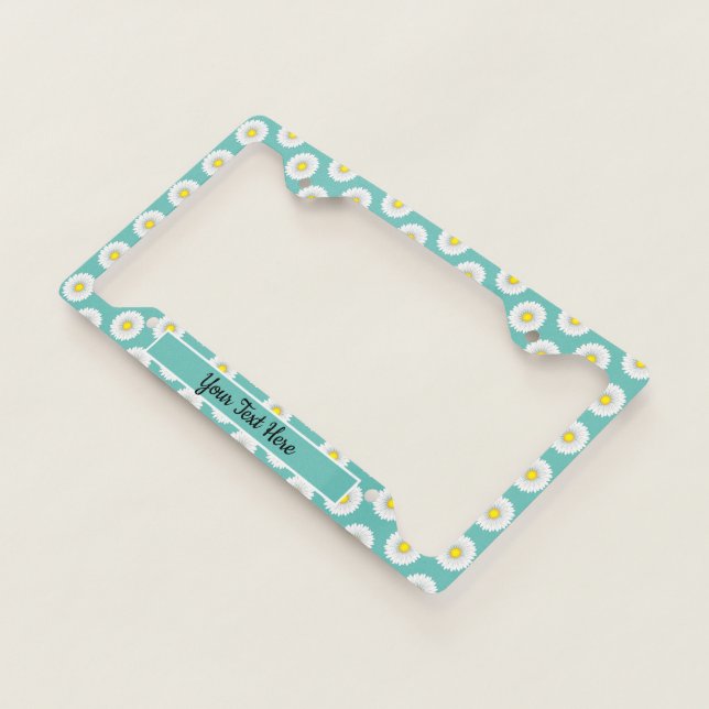 Teal Pretty Little Daisy Custom Text License Plate Frame (3/4)