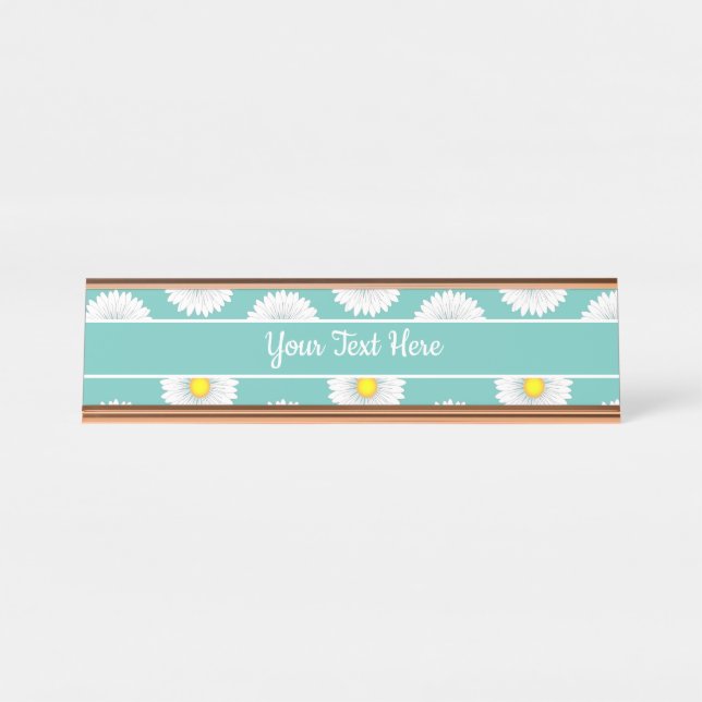 Teal Pretty Little Daisy Desk Name Plate (Front)