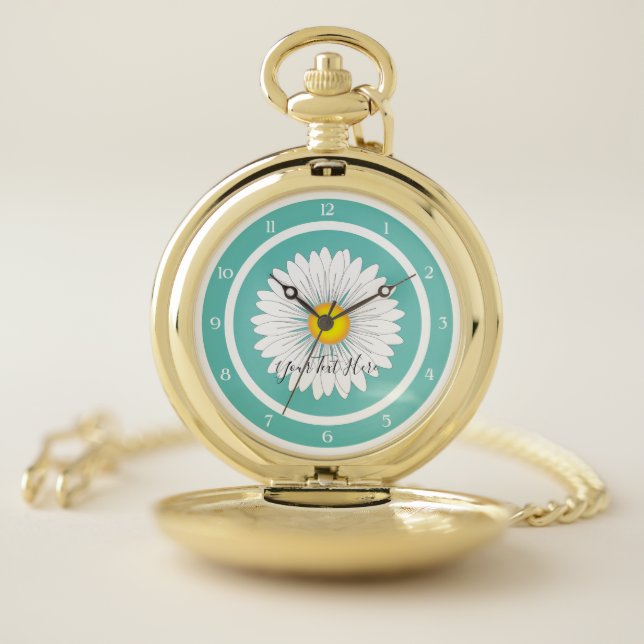 Teal Pretty Little Daisy Pocket Watch (Inside)