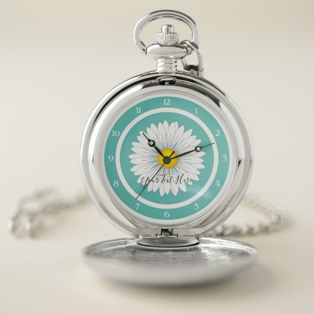 Teal Pretty Little Daisy Pocket Watch (Inside)