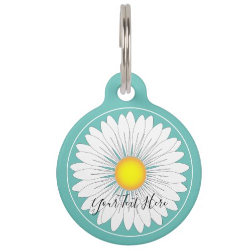 Teal Pretty Little Daisy Round Pet ID Tag