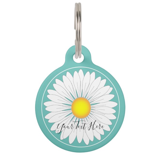 Teal Pretty Little Daisy Round Pet ID Tag (Front)