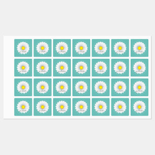 Teal Pretty Little Daisy Square Labels