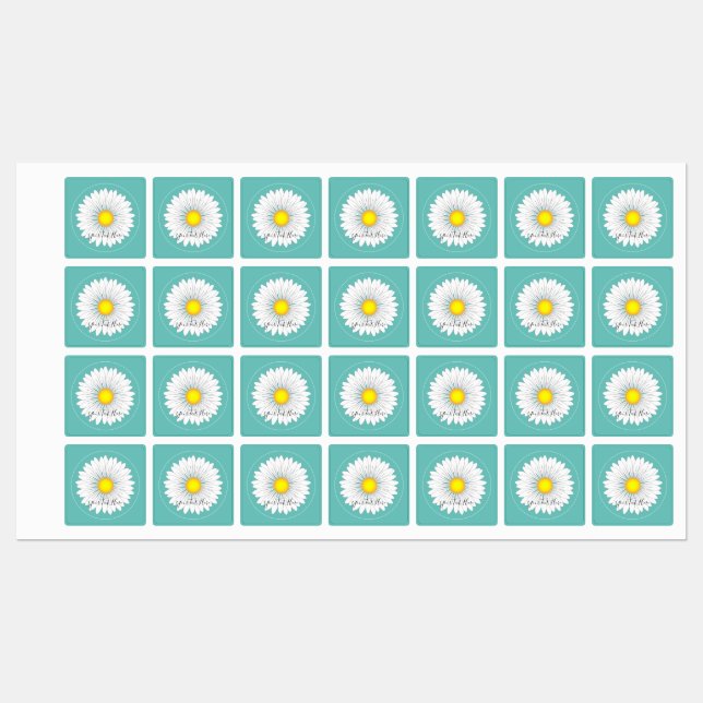 Teal Pretty Little Daisy Square Labels (Sheet)