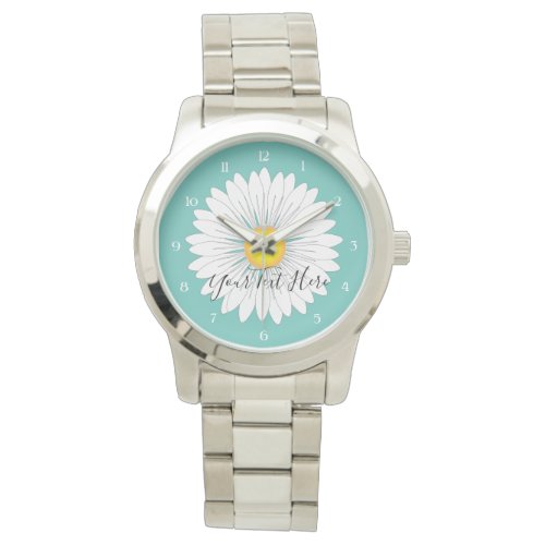 Teal Pretty Little Daisy Unisex Oversized Silver Watch