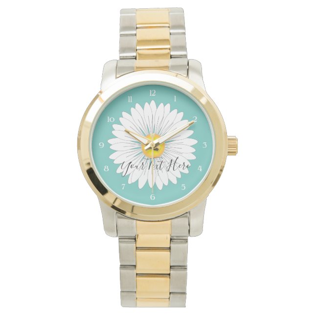 Teal Pretty Little Daisy Unisex Oversized Two-Tone Watch (Front)