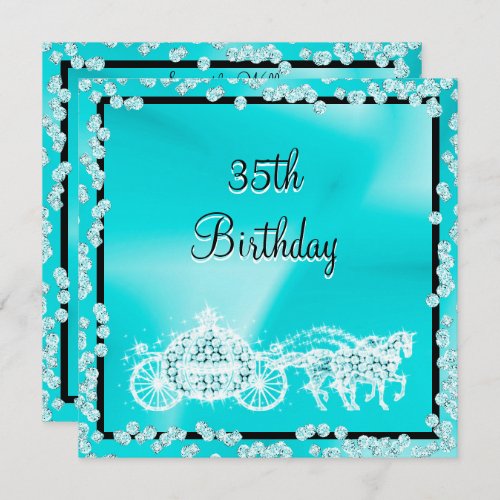 Teal Princess Coach  Horses 35th Birthday Invitation