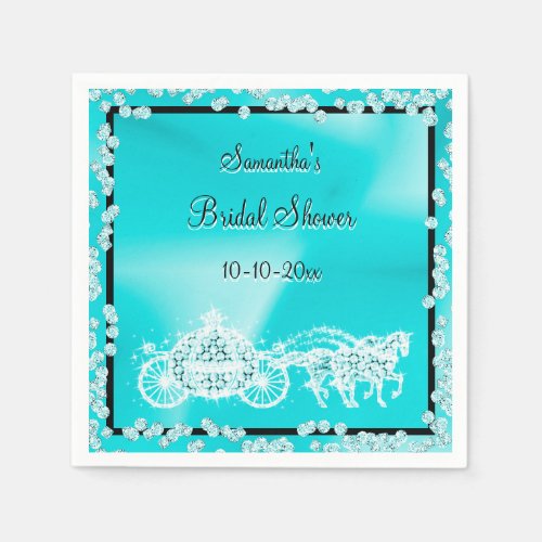 Teal Princess Coach  Horses Bridal Shower Paper Napkins