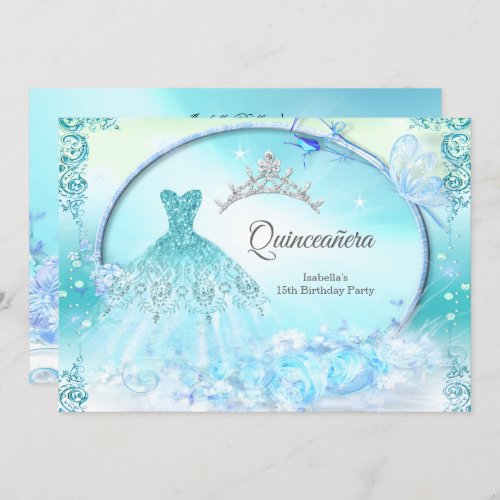 Teal Princess Quinceanera Magical Dress Invitation