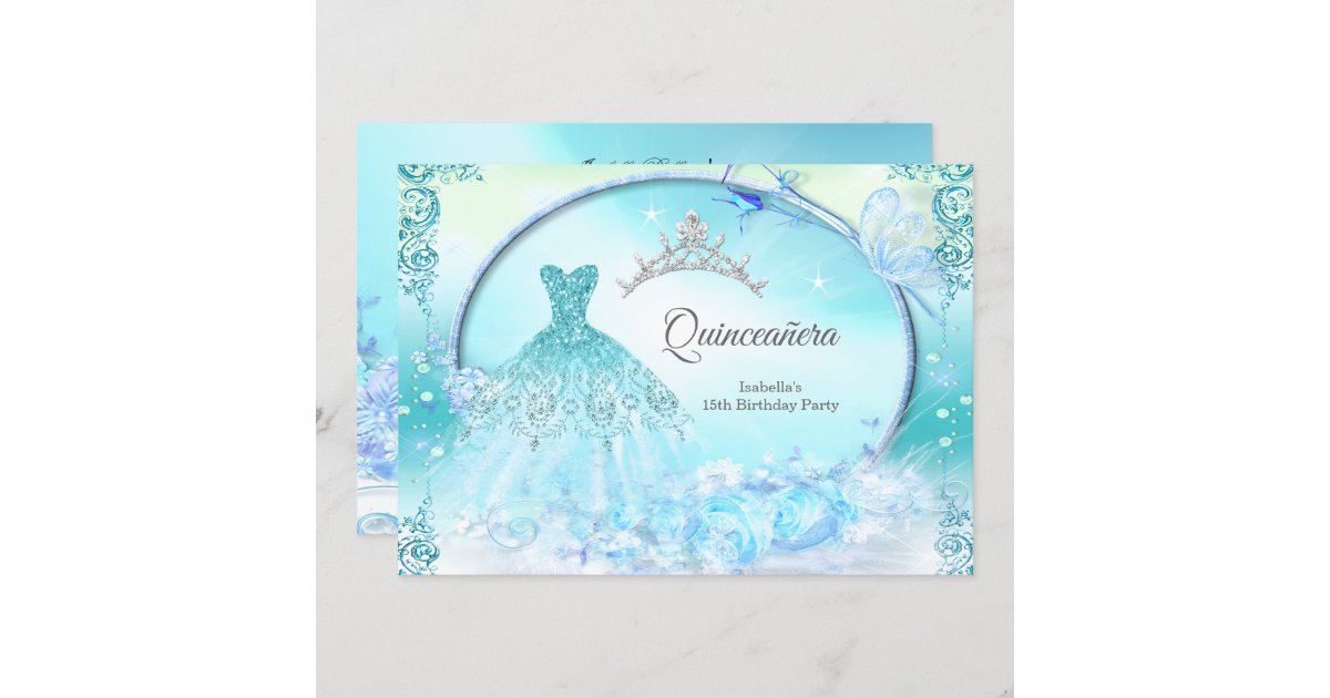 Teal Princess Quinceanera Magical Dress Invitation Zazzle