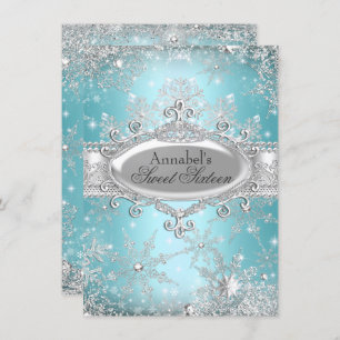 Teal Princess Winter Wonderland Sweet 16 Invite