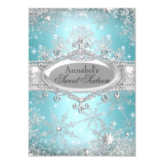 Teal Princess Winter Wonderland Sweet 16 Invite