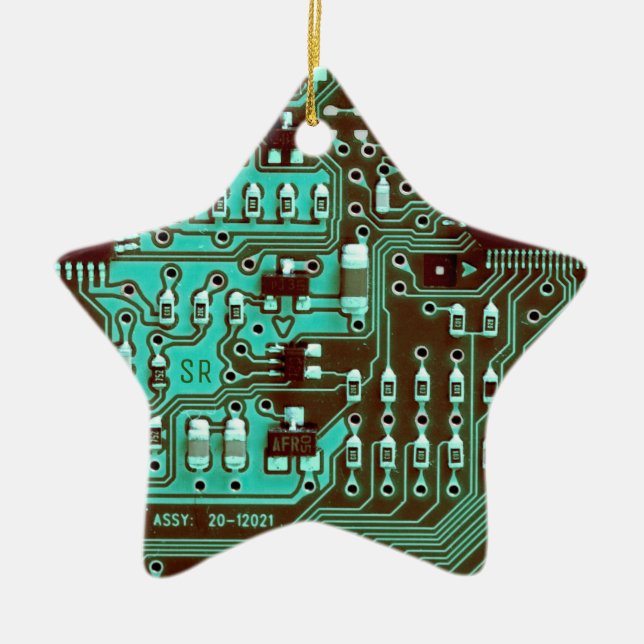 Teal printed circuit board Geek PCB Personalized Ceramic Ornament (Front)