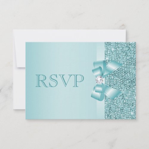 Teal Printed Sequins Wedding RSVP