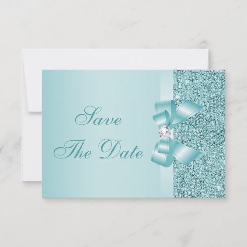 Teal Printed Sequins Wedding Save the Date