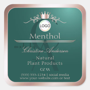 Teal Product Label Rose Gold Frame Logo Monogram
