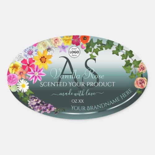 Teal Product Labels Colorful Flowers Initials Logo