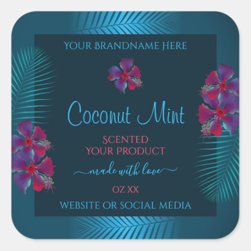 Teal Product Labels Purple Red Hawaiian Flowers
