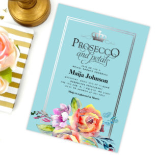 Teal Prosecco and Petals Bridal Shower Invitation