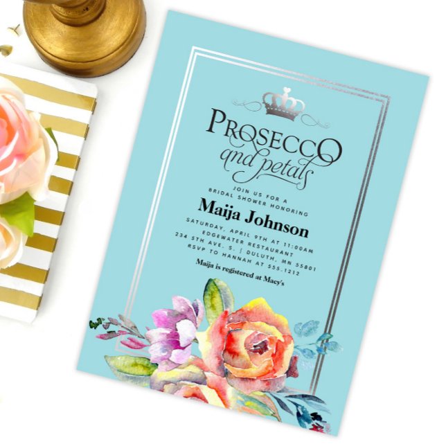 Teal Prosecco and Petals Bridal Shower Invitation (Creator Uploaded)