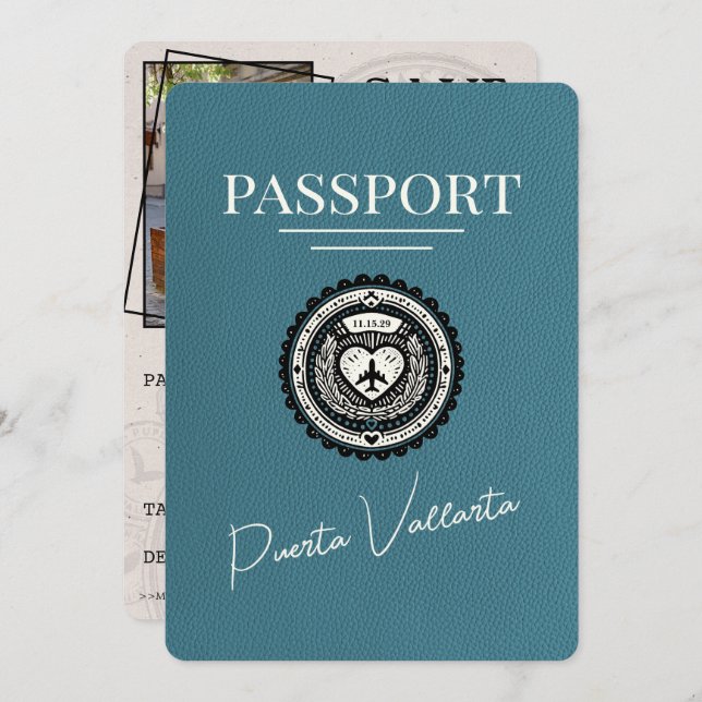 Teal Puerta Vallarta Passport Save The Date (Front/Back)