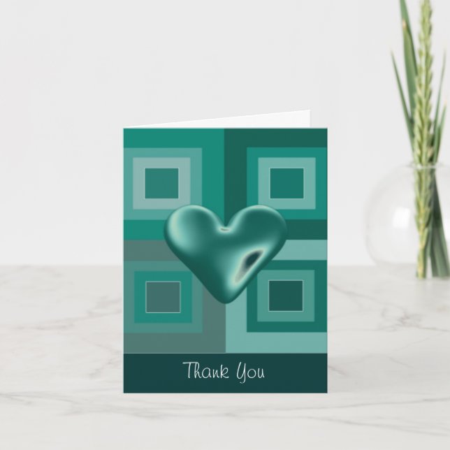 Teal Puffy Heart Thank You Card (Front)