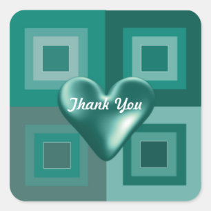 Teal Puffy Heart Thank You Stickers