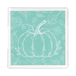 Teal Pumpkin Fall Autumn Thanksgiving Halloween Acrylic Tray
