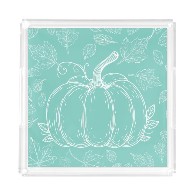Teal Pumpkin Fall Autumn Thanksgiving Halloween Acrylic Tray (Front)