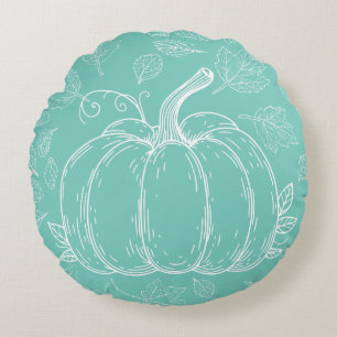 Teal Pumpkin Fall Autumn Thanksgiving Halloween Round Pillow