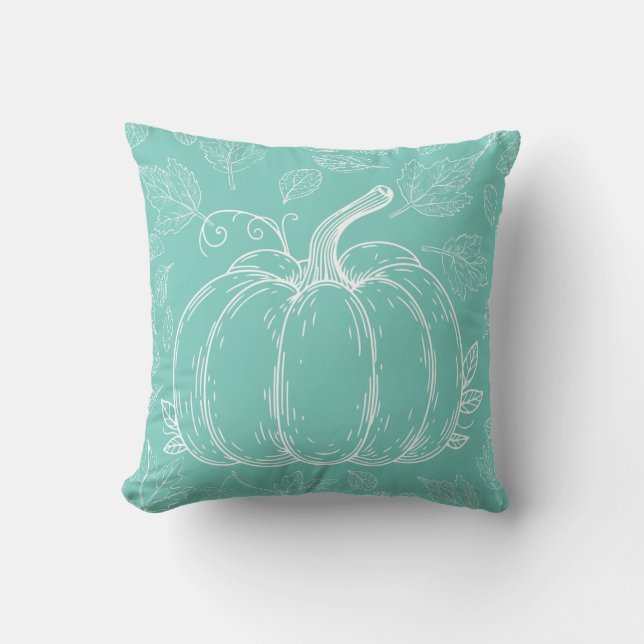 Teal Pumpkin Fall Autumn Thanksgiving Halloween Throw Pillow (Front)