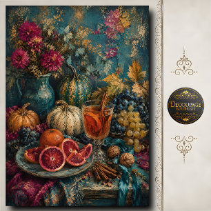 Teal Pumpkin Fall Still Life Decoupage Tissue Paper