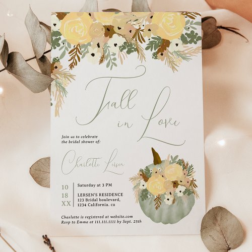 Teal pumpkin floral fall in love bridal shower invitation