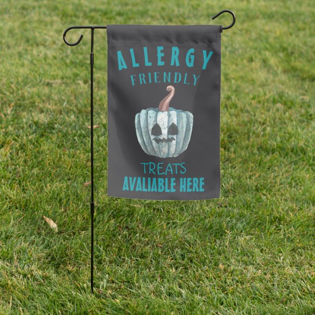 Teal Pumpkin Halloween Allergy Friendly Treats Garden Flag (In SItu)