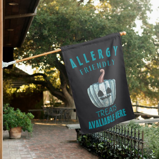 Teal Pumpkin Halloween Allergy Friendly Treats House Flag (In SItu)