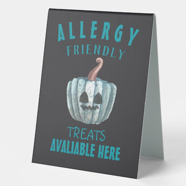 Teal Pumpkin Halloween Allergy Friendly Treats Table Tent (Front)